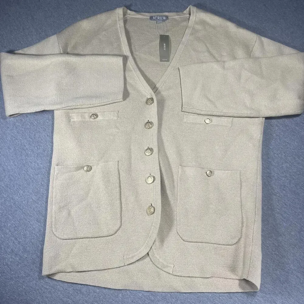 New JCREW Woman’s Size S V-neck Sweater Blazer in Beige BX466 LKH Color